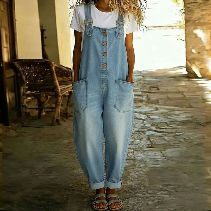 Mara – Vintage Mjuk Bomullsdenimlook Overall med Justerbara Axelband