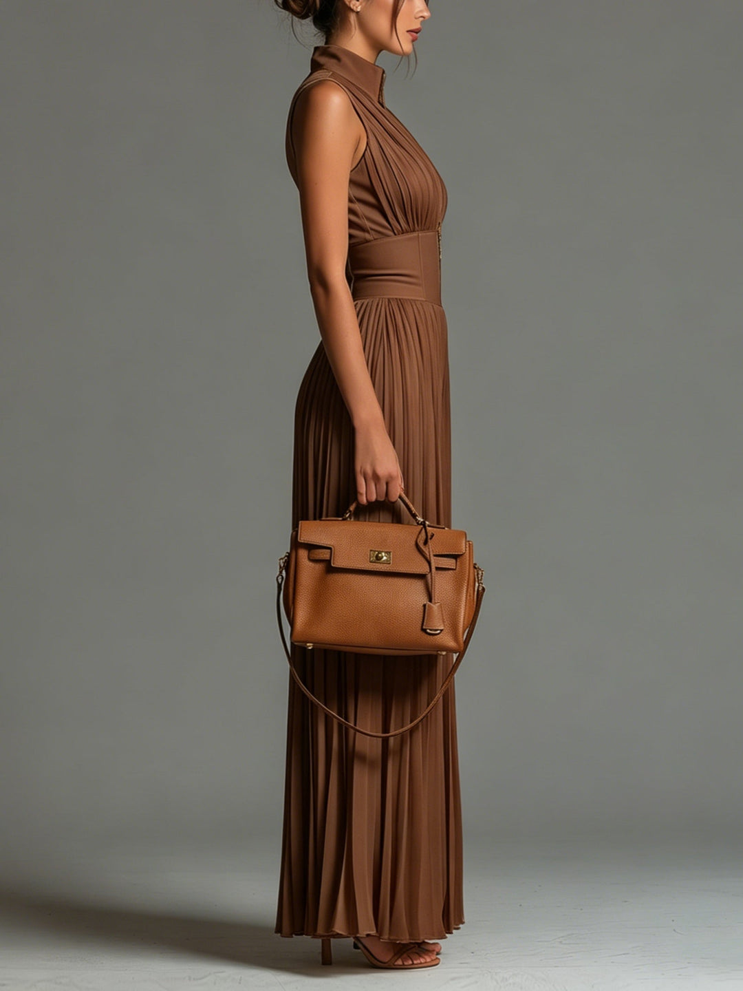Zsófia | Brun Plisserad Chiffon Overall