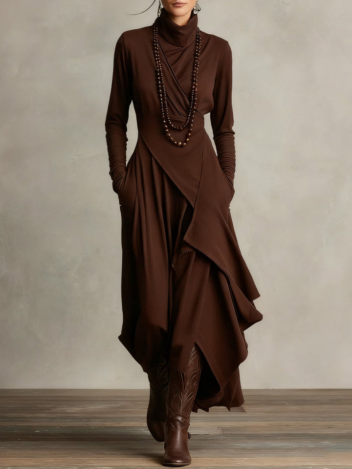 Lonnie | Elegant Höghalset Asymmetrisk Draperad Maxiklänning