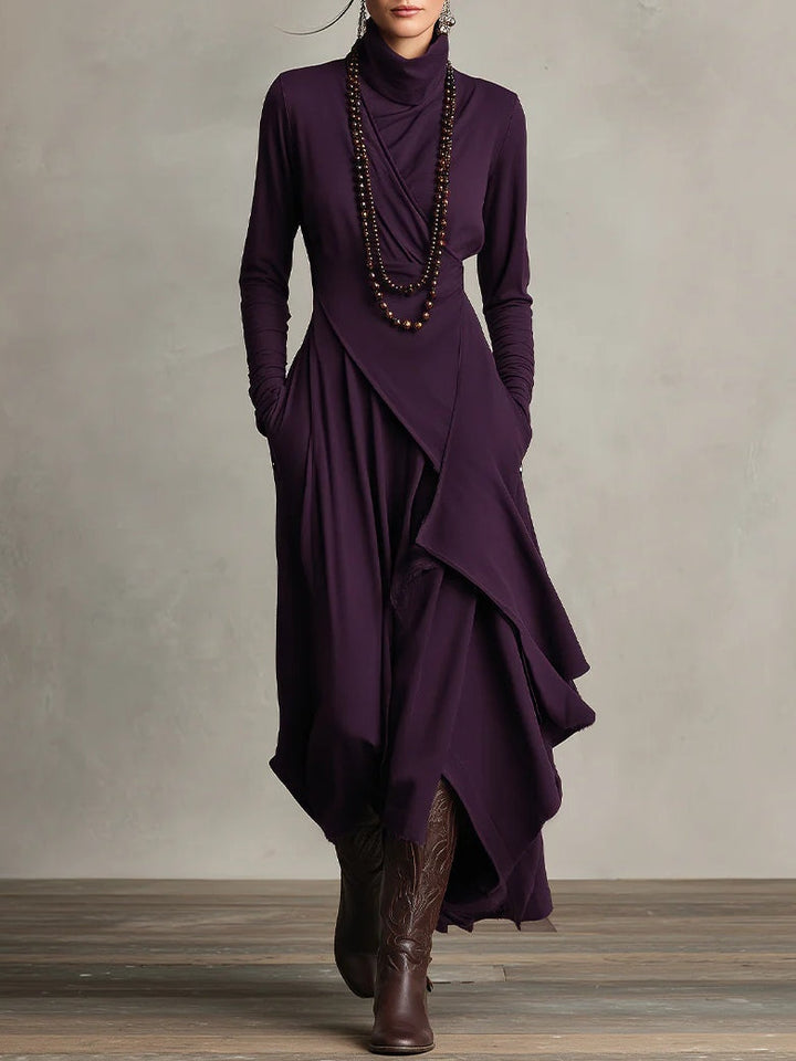 Lonnie | Elegant Höghalset Asymmetrisk Draperad Maxiklänning