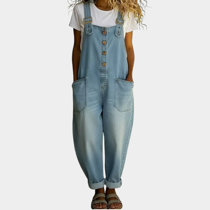 Mara – Vintage Mjuk Bomullsdenimlook Overall med Justerbara Axelband