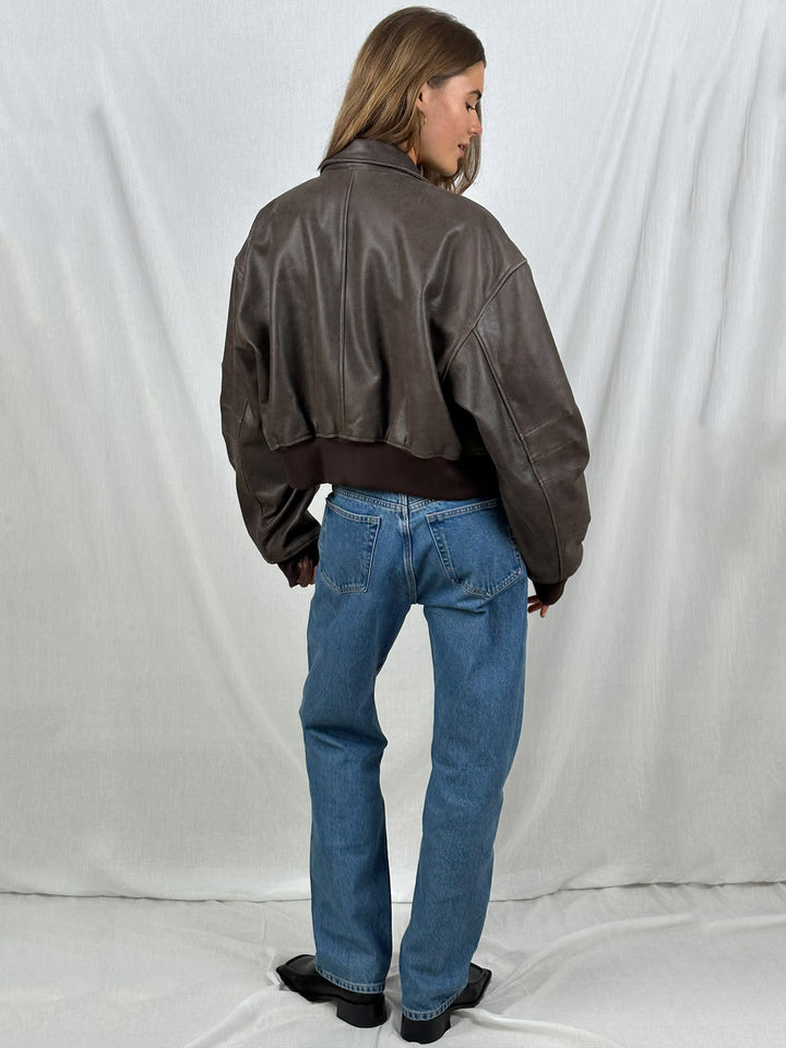 Laluna Cropped Bomber i vintage nepleder med trendy design