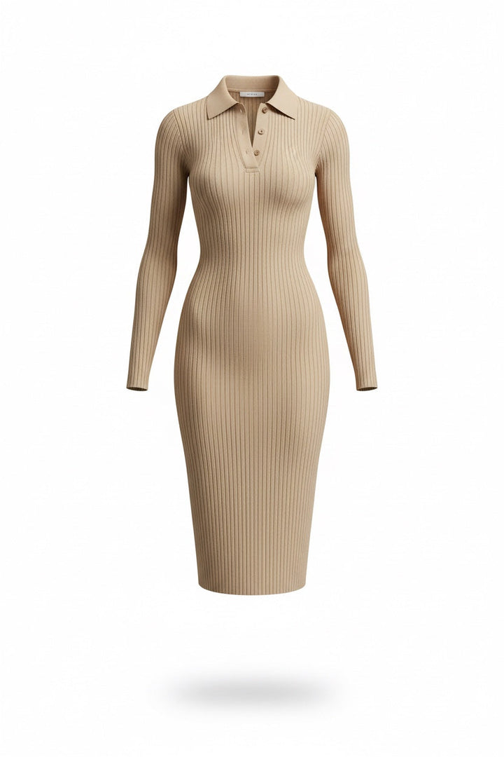 Virelle | Midi Klänning Randig Beige Chic