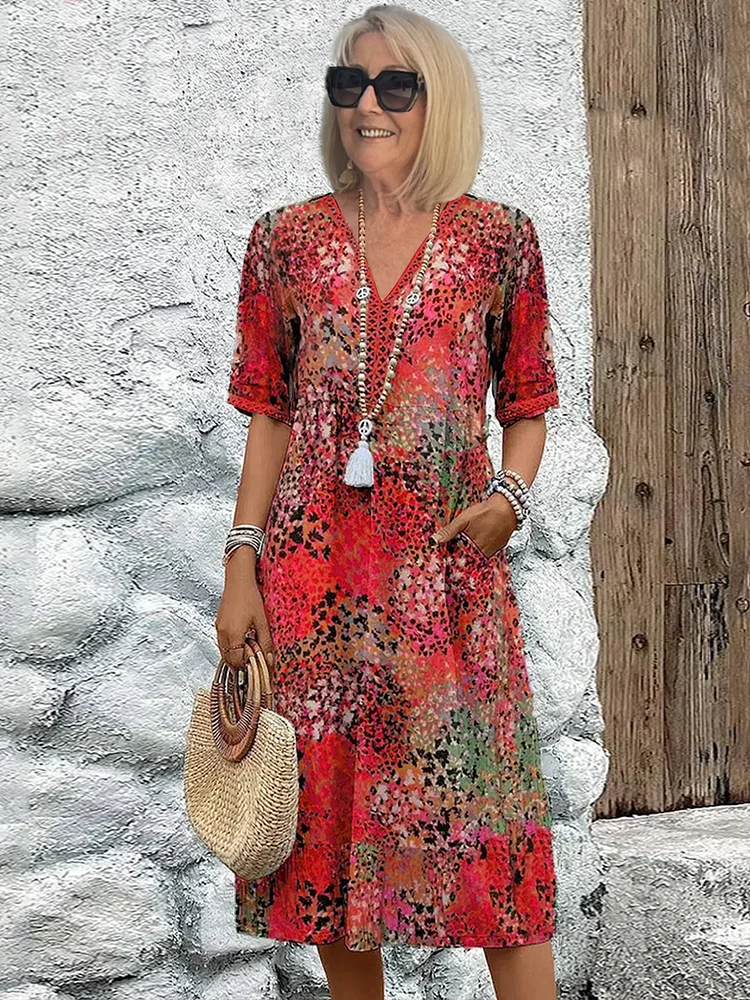 Roxanne™ | Livfull Blomster Omlott Midiklänning