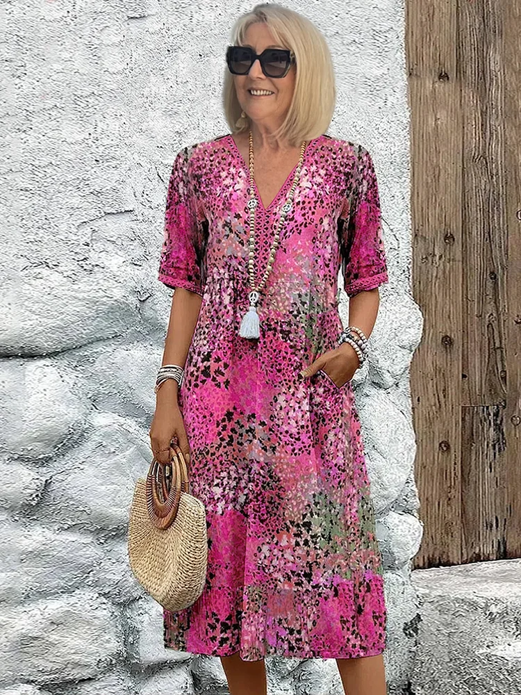 Roxanne™ | Livfull Blomster Omlott Midiklänning
