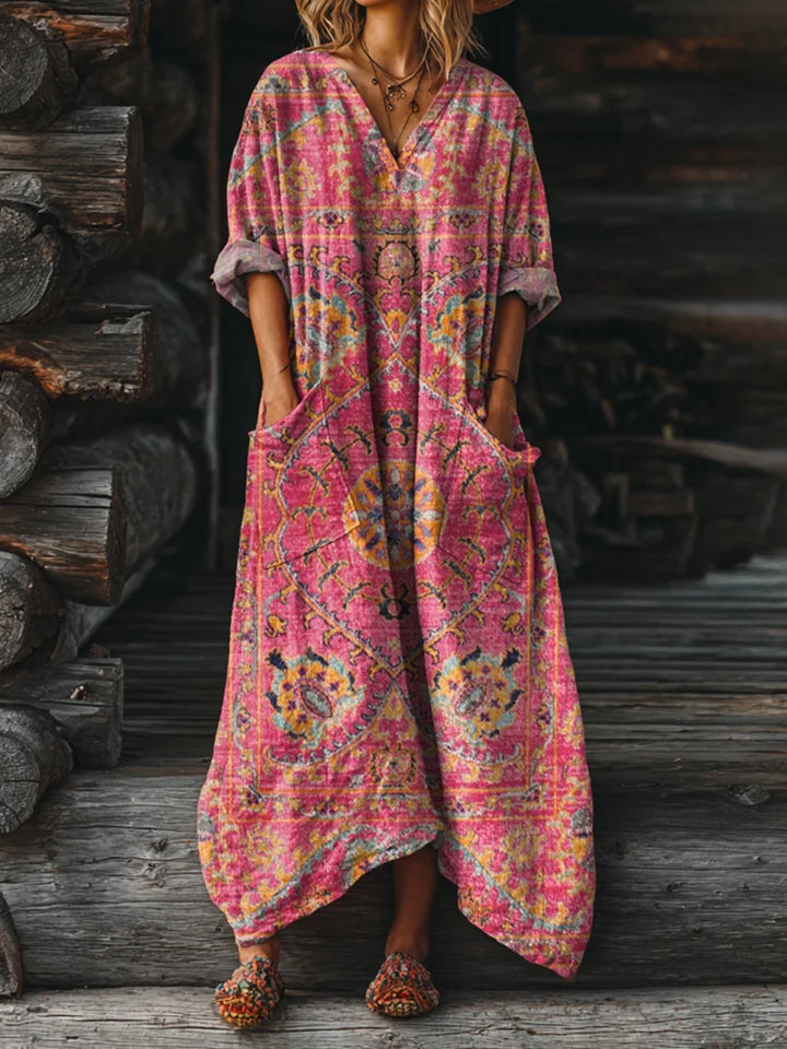 Ophira | Vintage Boho Klänning med Fickor