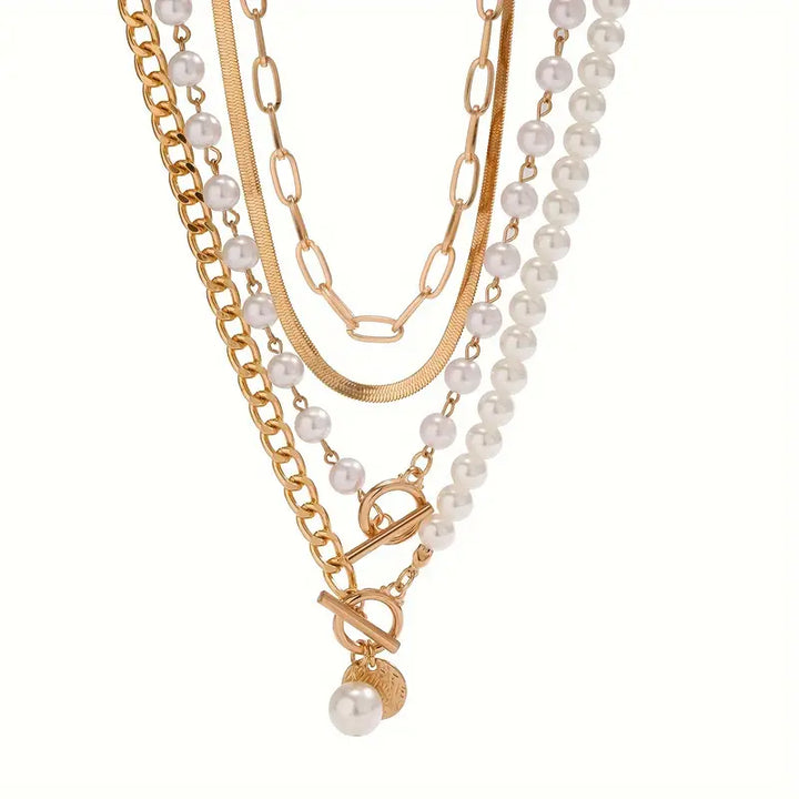 Vintage pärl- och guldormkedja halsband set
