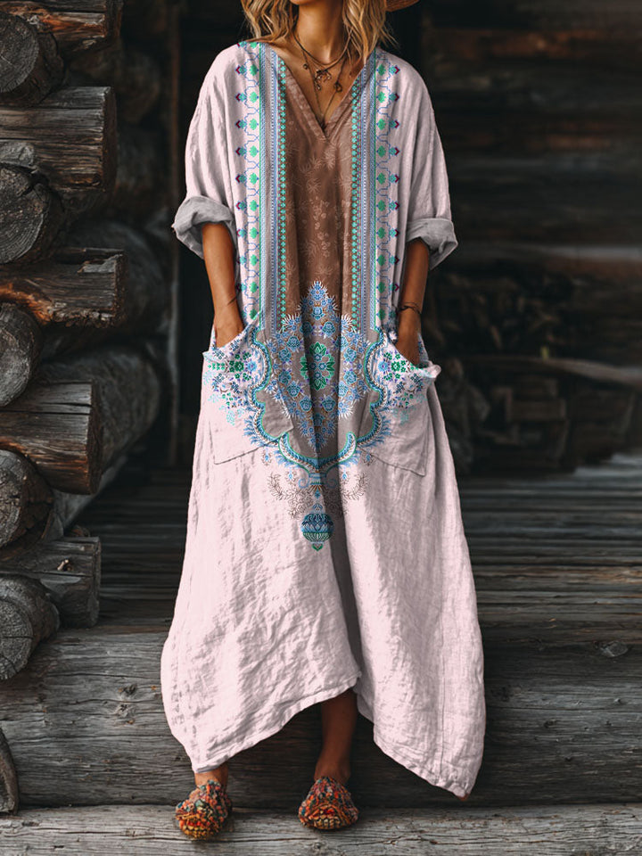 Ophira | Vintage Boho Klänning med Fickor