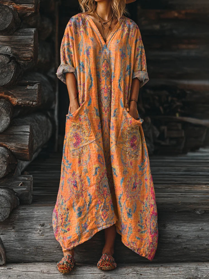 Ophira | Vintage Boho Klänning med Fickor