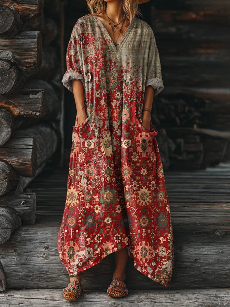 Ophira | Vintage Boho Klänning med Fickor
