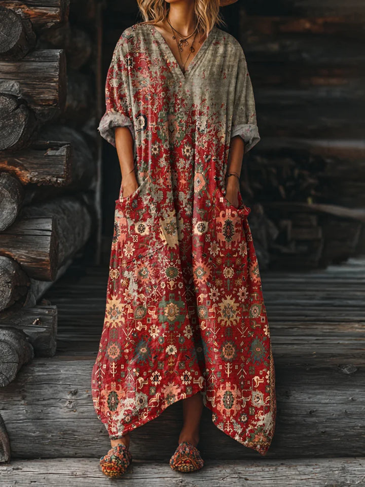 Ophira | Vintage Boho Klänning med Fickor