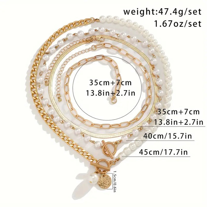 Vintage pärl- och guldormkedja halsband set