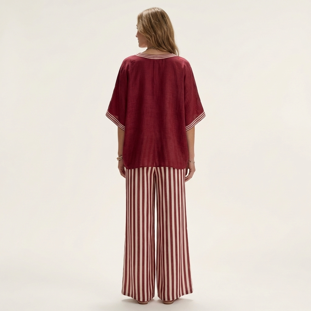 Juliana | Set med V-ringad College-topp och Randiga Vida Byxor