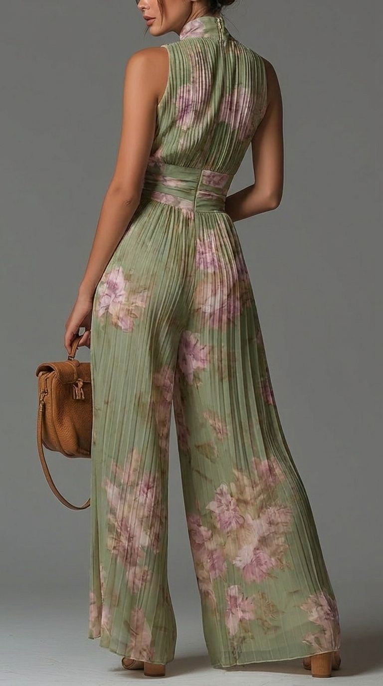 Plisserad Blomster Chiffon Overall