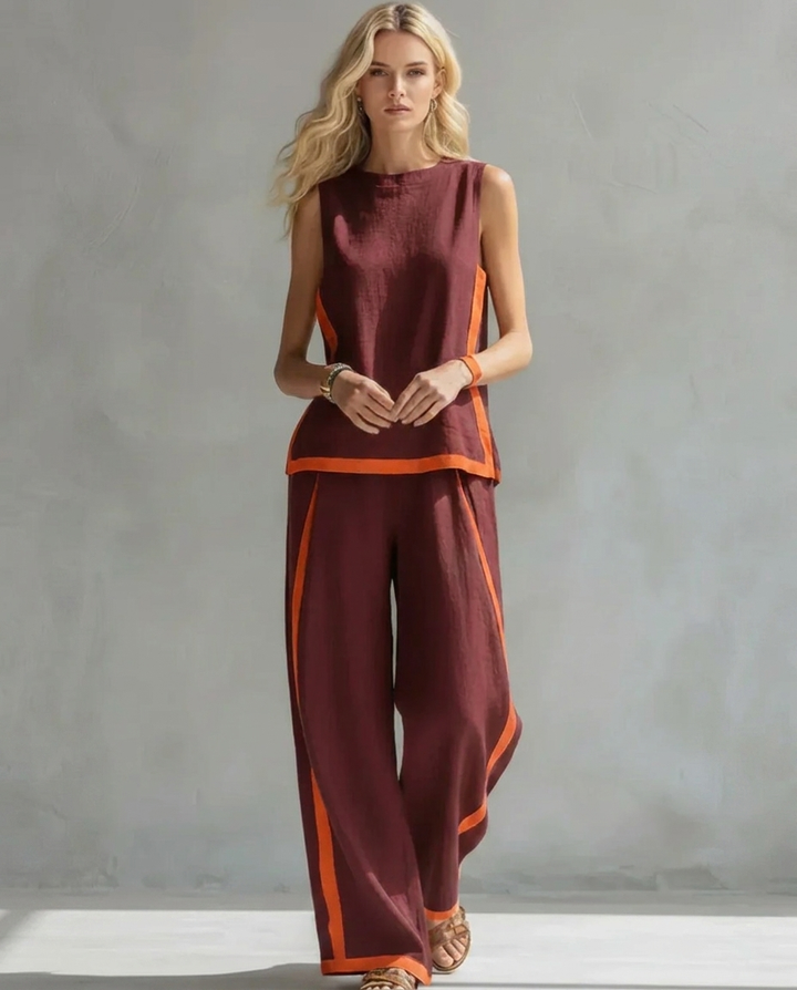 Ursula - Elegant och Ledigt Set med Väst och Byxor med Tvåfärgade Finish