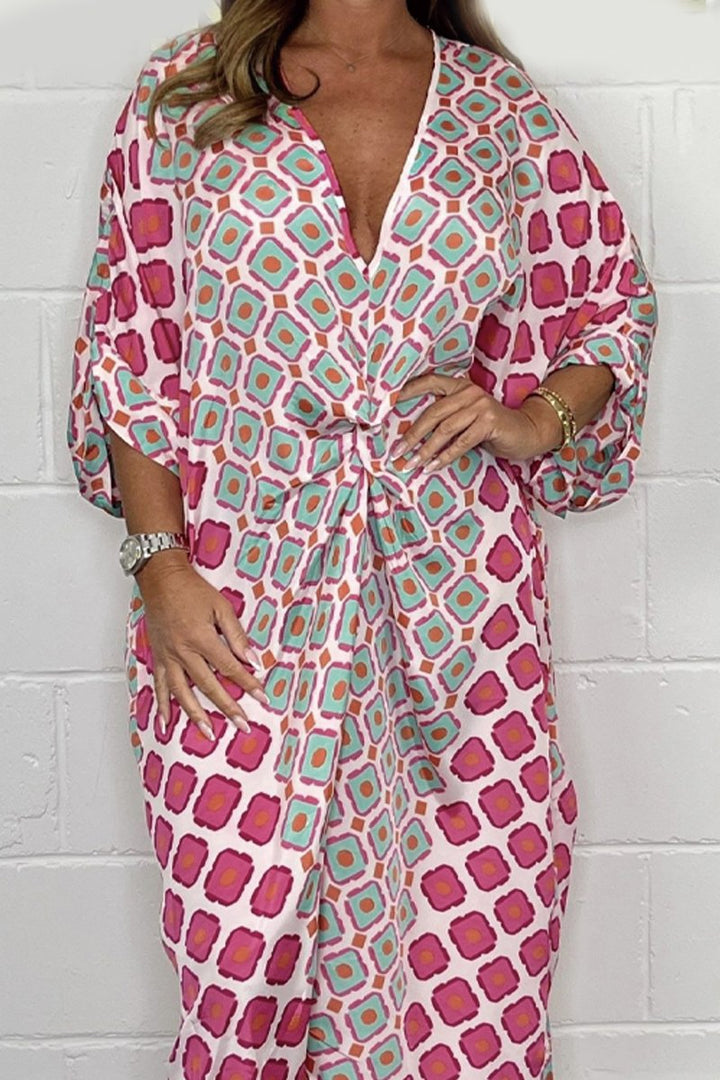 Babette | Boho V-ringad Geometrisk Mönstrad Klänning