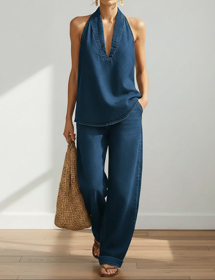 Saylor – Vintage Tvättad Mjuk Denimlook Tvådelat Set