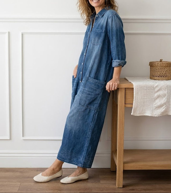 Saylor – Vintage Tvättad Mjuk Denim Overall med Knappstängning