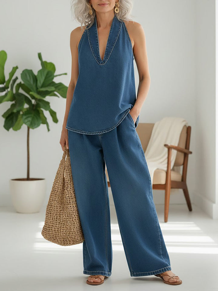 Saylor – Vintage Tvättad Mjuk Denimlook Tvådelat Set