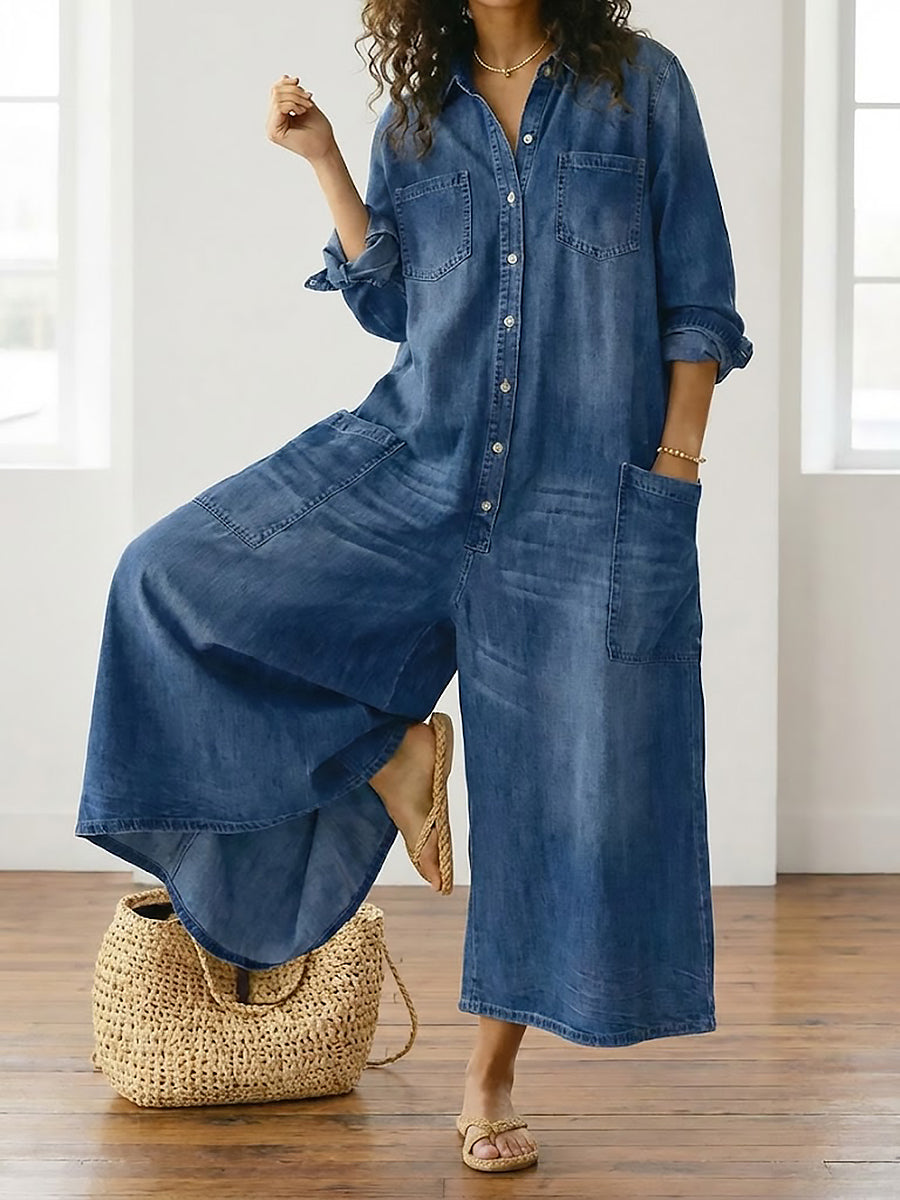 Saylor – Vintage Tvättad Mjuk Denim Overall med Knappstängning