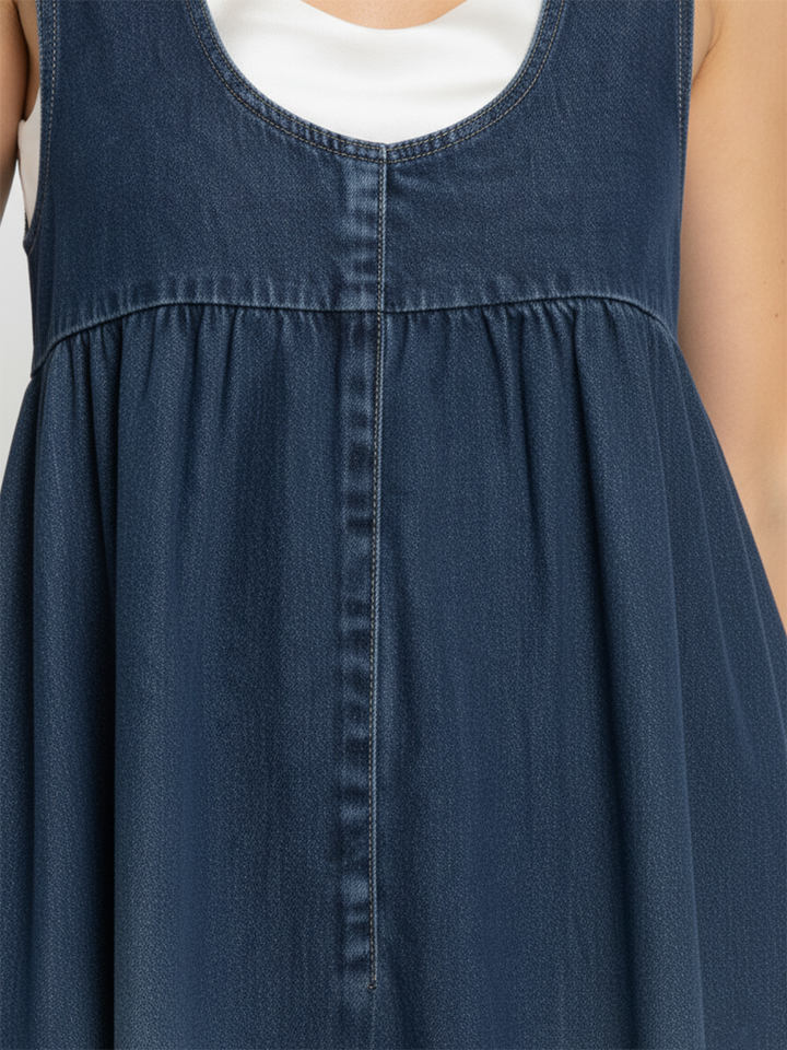 Miranda – Vintage Tvättad Mjuk Bomullskänsla Denim Maxiklänning
