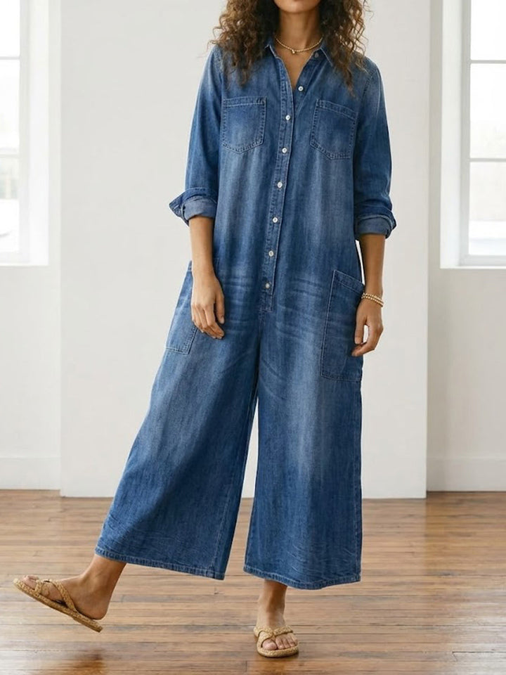 Saylor – Vintage Tvättad Mjuk Denim Overall med Knappstängning