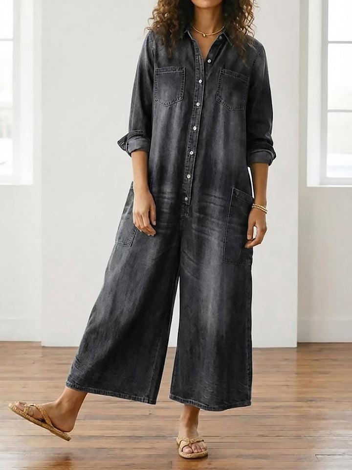Saylor – Vintage Tvättad Mjuk Denim Overall med Knappstängning