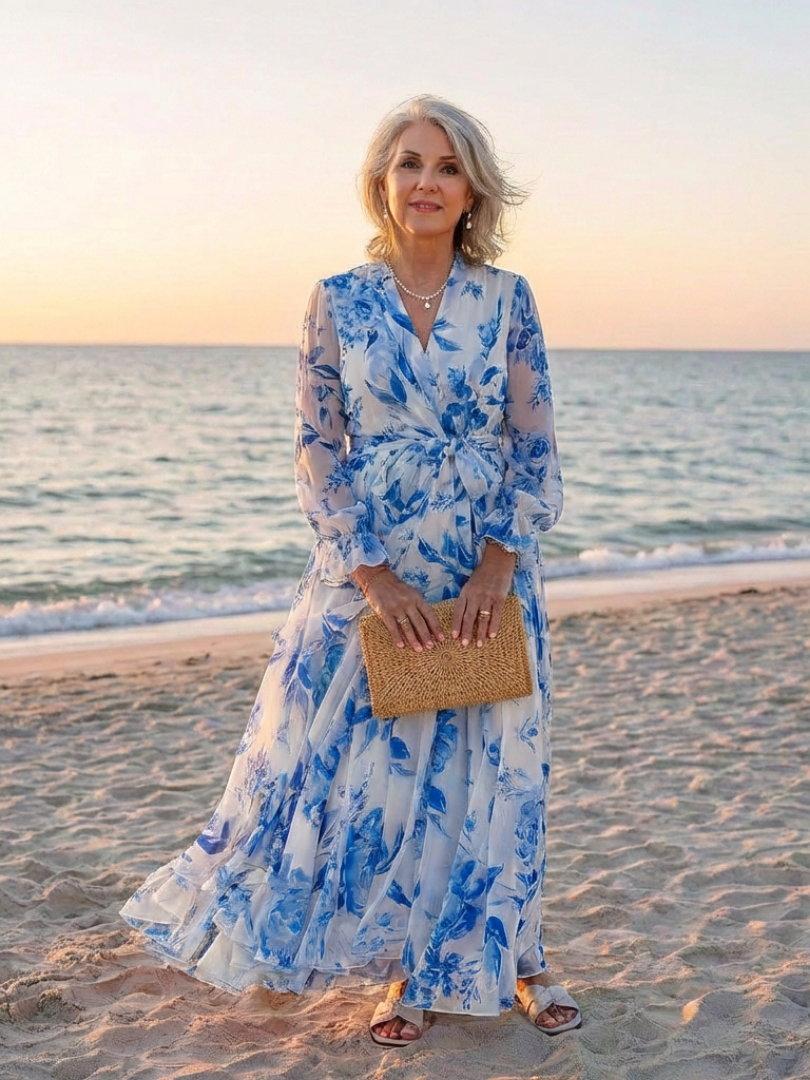 DELACROIX | Lillian Blommig Omlott-Maxiklänning