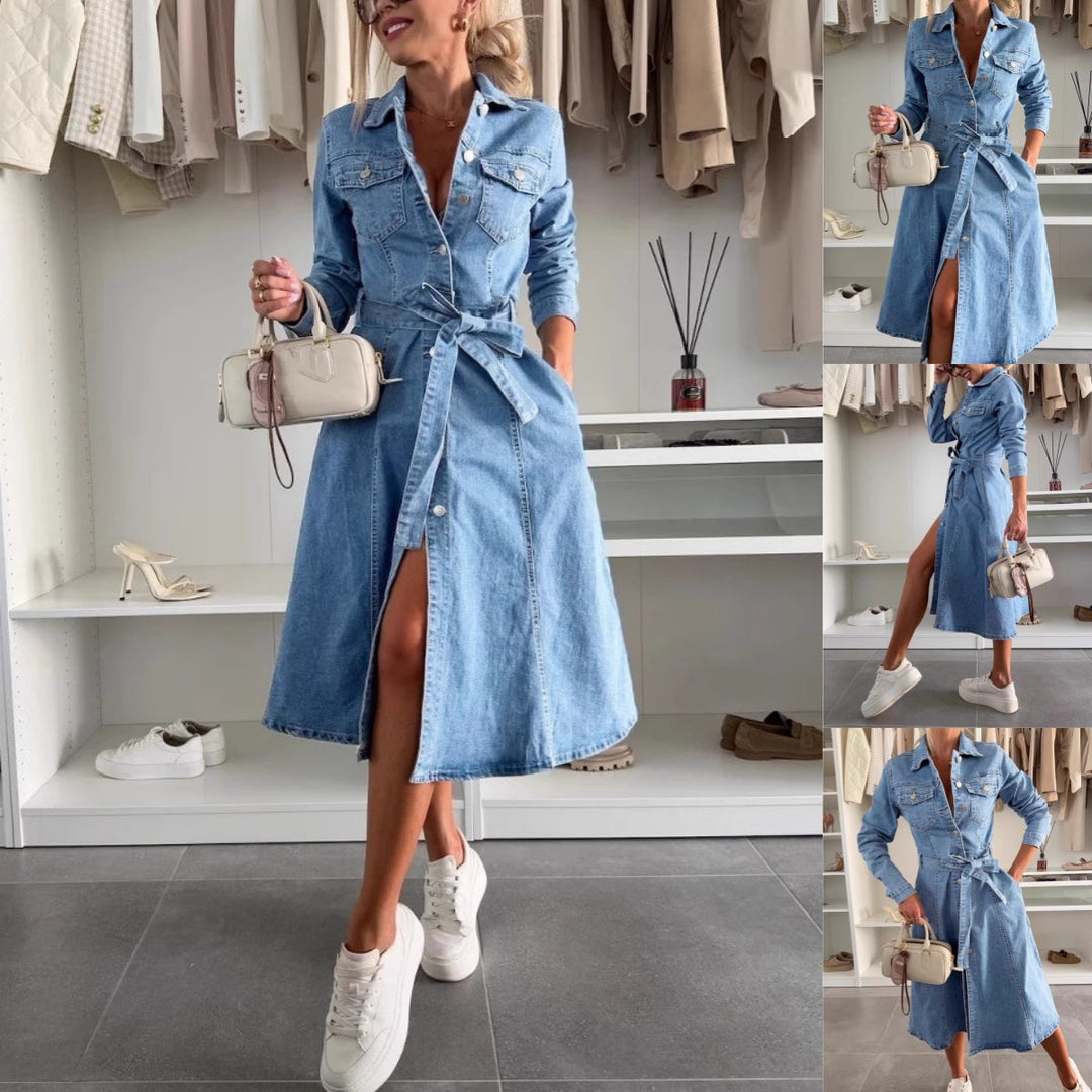 Emily | Maxiklänning i denim med långa ärmar