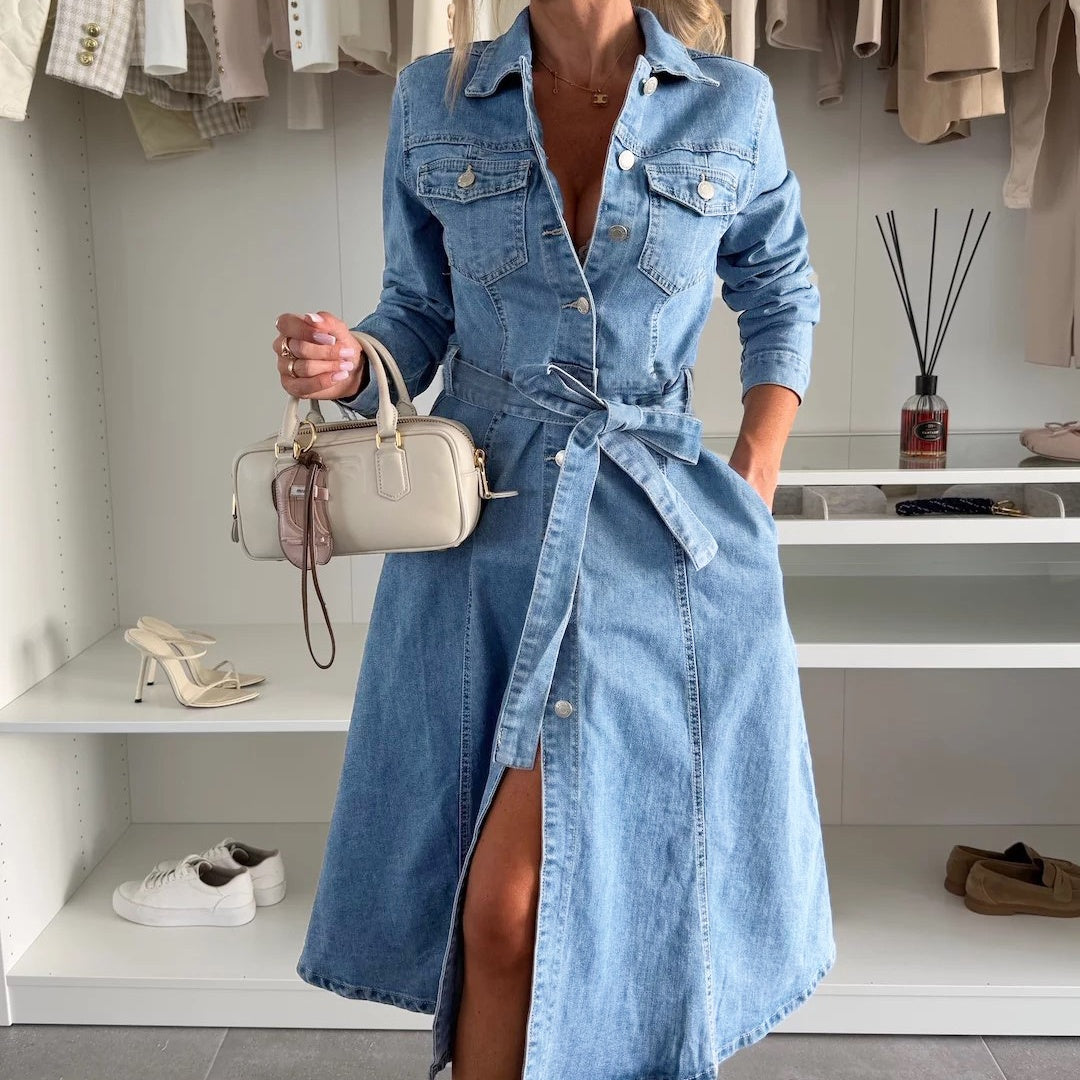 Emily | Maxiklänning i denim med långa ärmar