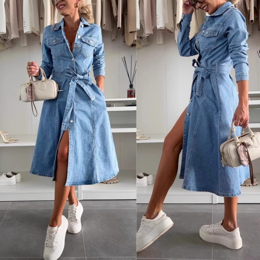 Emily | Maxiklänning i denim med långa ärmar