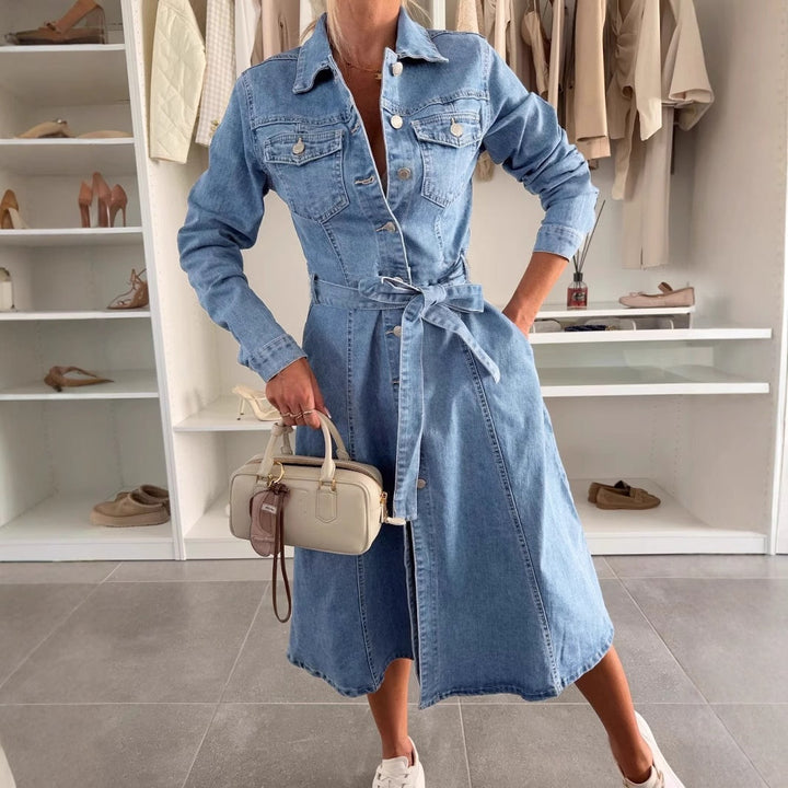 Emily | Maxiklänning i denim med långa ärmar