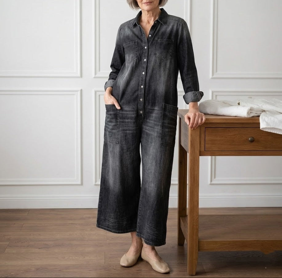Saylor – Vintage Tvättad Mjuk Denim Overall med Knappstängning
