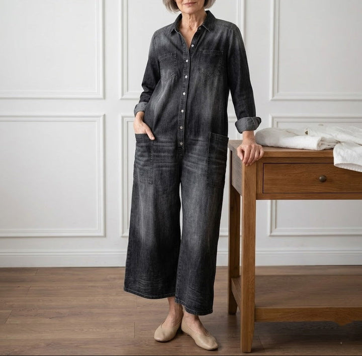 Saylor – Vintage Tvättad Mjuk Denim Overall med Knappstängning
