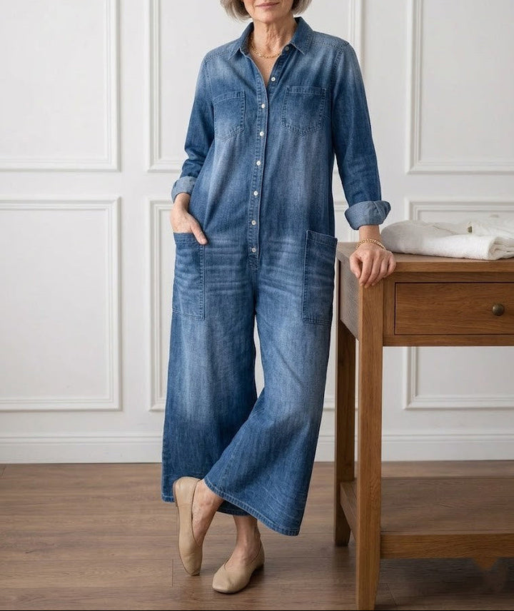 Saylor – Vintage Tvättad Mjuk Denim Overall med Knappstängning